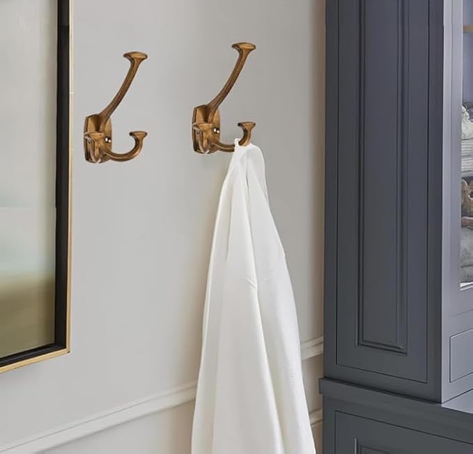 10 Pack Antique Brass Hooks Large Wall Mounted Solid Heavy-Duty Decorative Double-Sided Coat Hooks for Coats,Hats,Backpacks,Bags Closet,Entryway,Laundry Room,Office