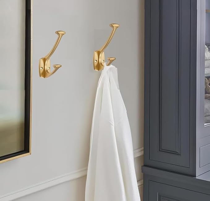 10 Pack Brushed Gold Hooks Hat Wall Hooks for Mounted Hanging Wall Mount Hanger Backpack,Purse,Bag,Towel Organization Decorative Wall Hooks