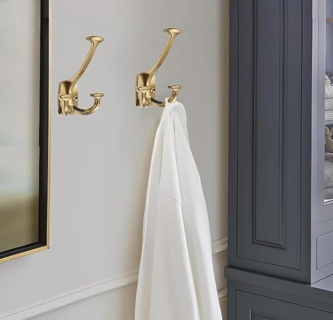 10 Pack Champagne Bronze Hooks Large Wall Mounted Solid Heavy-Duty Decorative Double-Sided Coat Hooks for Coats,Hats,Backpacks,Bags Closet,Entryway,Laundry Room,Office