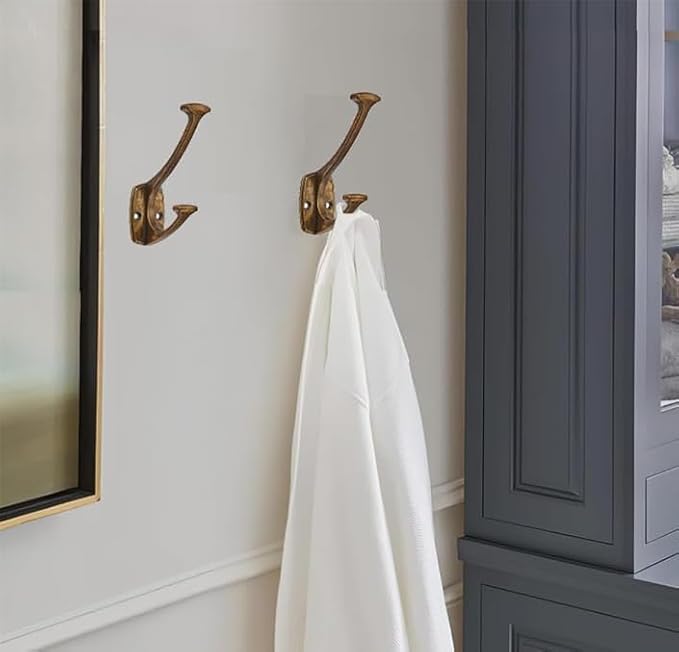 10 Pack Antique Brass Hooks Hat Wall Hooks for Mounted Hanging Wall Mount Hanger Backpack,Purse,Bag,Towel Organization Decorative Wall Hooks