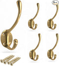 (Pack of 5) Soild Brass Wall Hooks for Hanging, Antique Brass Coat Hooks Wall Mounted, Hooks for Living Room, Bathroom, Kitchen, Bedroom for Coat, Bag, Scarf, Towel, Hat, Key