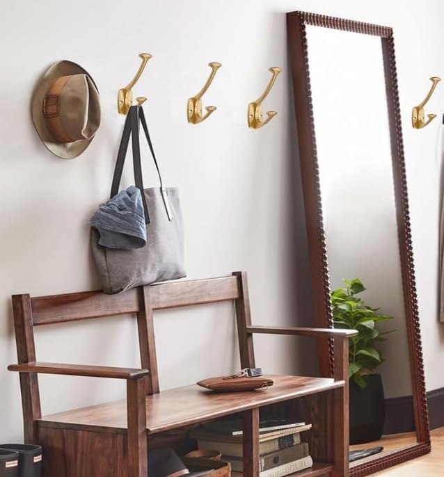 10 Pack Brushed Gold Hooks Hat Wall Hooks for Mounted Hanging Wall Mount Hanger Backpack,Purse,Bag,Towel Organization Decorative Wall Hooks