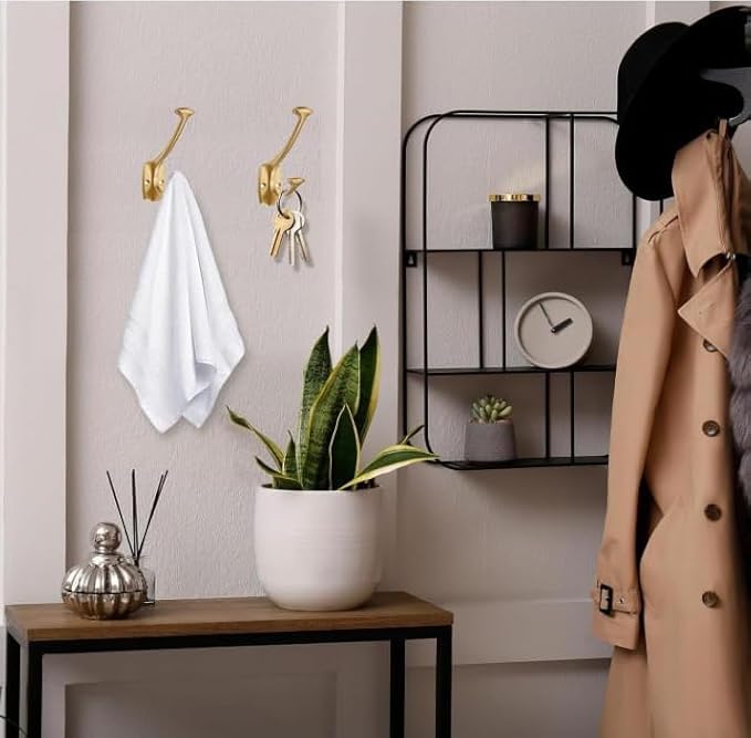 10 Pack Brushed Gold Hooks Hat Wall Hooks for Mounted Hanging Wall Mount Hanger Backpack,Purse,Bag,Towel Organization Decorative Wall Hooks