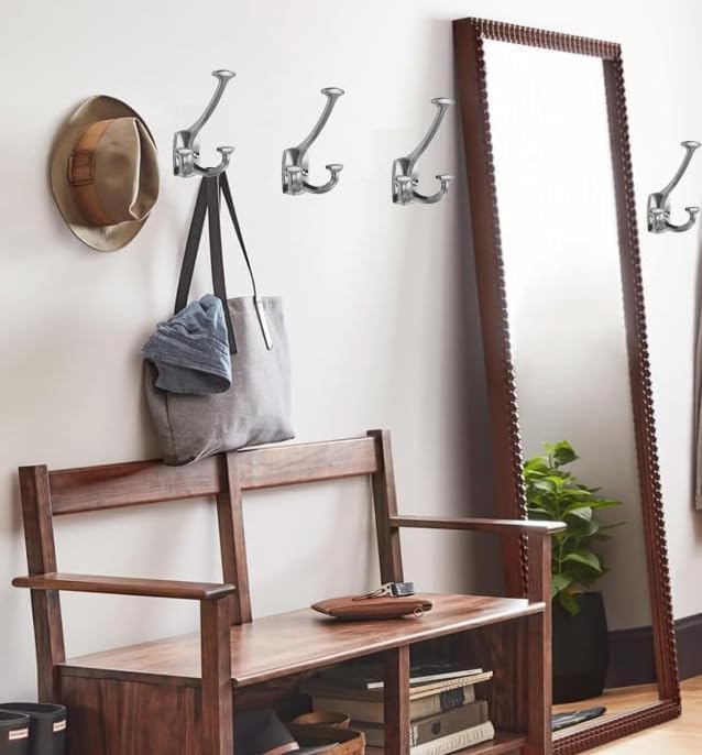 10 Pack Brushed Satin Nickel Hooks Large Wall Mounted Decorative Solid Heavy-Duty Double-Sided Coat Hooks for Hanging Towels Coats Robes Towels Bag Bathroom Wall Hooks