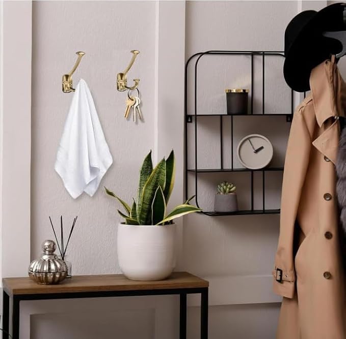 10 Pack Champagne Bronze Hooks Large Wall Mounted Solid Heavy-Duty Decorative Double-Sided Coat Hooks for Coats,Hats,Backpacks,Bags Closet,Entryway,Laundry Room,Office