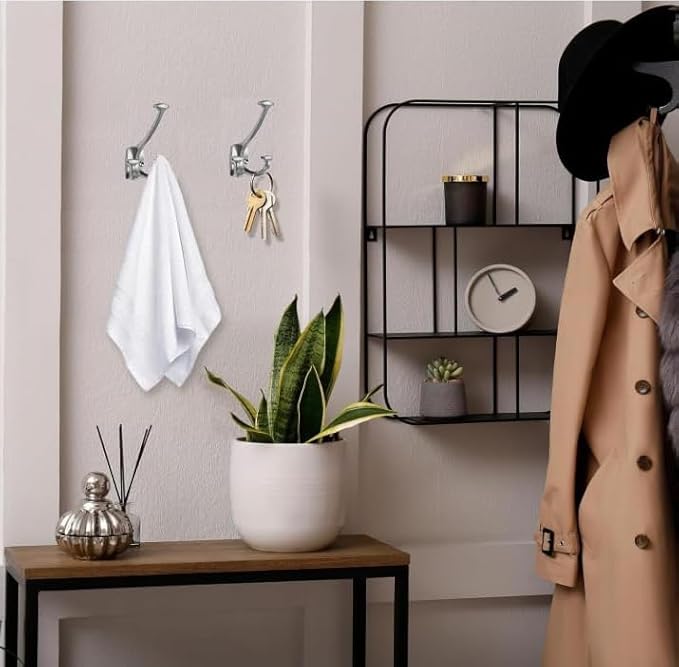 10 Pack Brushed Satin Nickel Hooks Large Wall Mounted Decorative Solid Heavy-Duty Double-Sided Coat Hooks for Hanging Towels Coats Robes Towels Bag Bathroom Wall Hooks