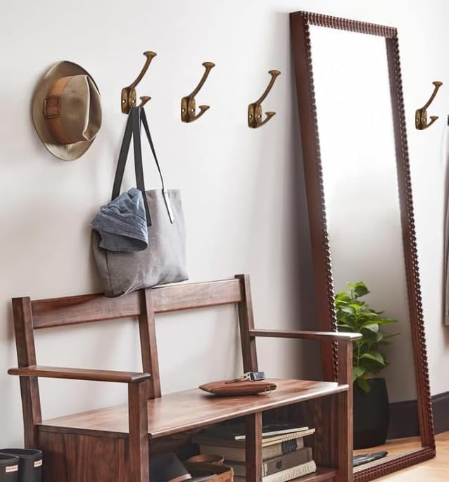 10 Pack Antique Brass Hooks Hat Wall Hooks for Mounted Hanging Wall Mount Hanger Backpack,Purse,Bag,Towel Organization Decorative Wall Hooks