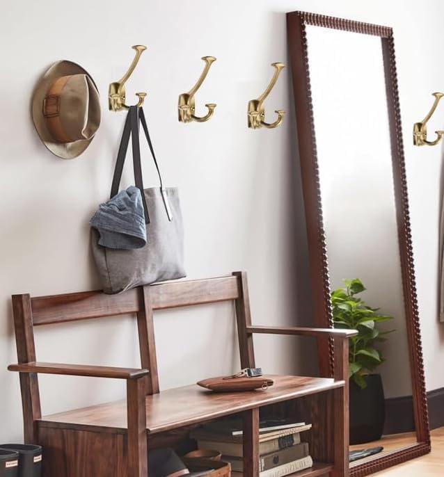 10 Pack Champagne Bronze Hooks Large Wall Mounted Solid Heavy-Duty Decorative Double-Sided Coat Hooks for Coats,Hats,Backpacks,Bags Closet,Entryway,Laundry Room,Office