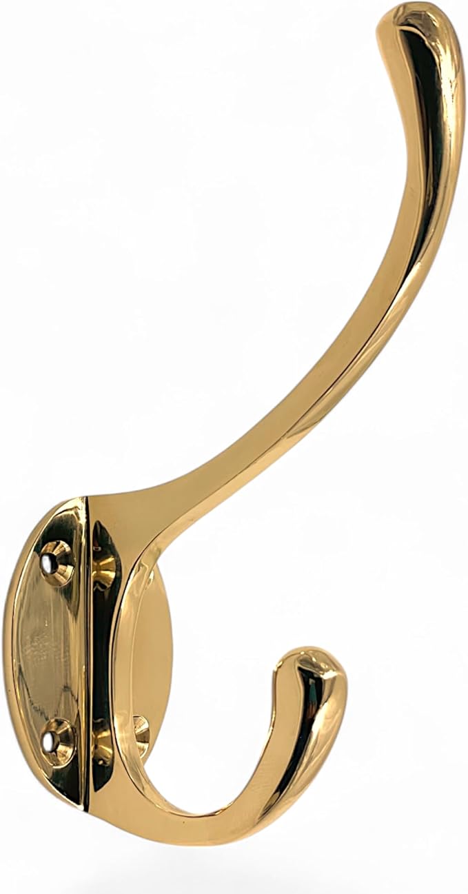 (Pack of 5) Soild Brass Wall Hooks for Hanging, Antique Brass Coat Hooks, Hooks for Living Room, Bathroom, Kitchen, Bedroom for Coat, Bag, Scarf, Towel, Hat, Key,