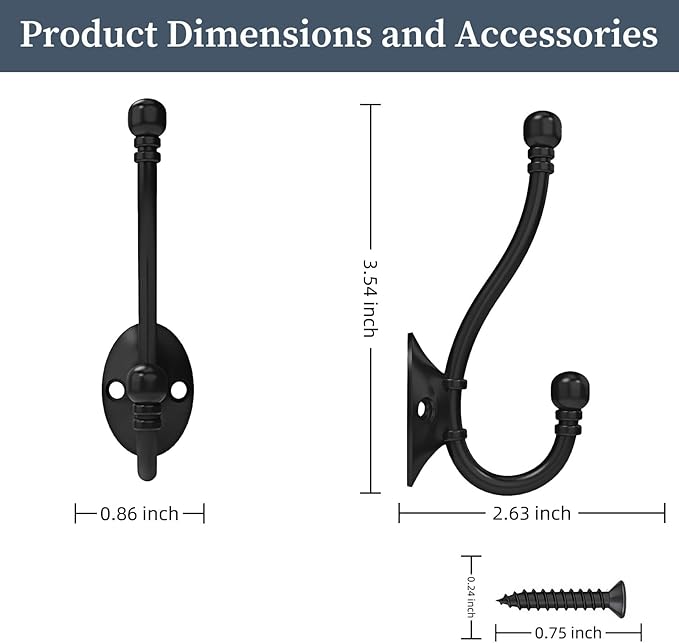 10 Pack Heavy Duty Wall Hooks for Hanging, Metal Coat Hooks Wall Mount, Easy to Install, Ideal for Living Room, Bathroom, Kitchen, Bedroom (Black)