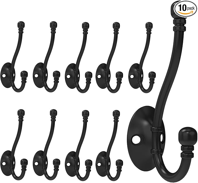 10 Pack Heavy Duty Wall Hooks for Hanging, Metal Coat Hooks Wall Mount, Easy to Install, Ideal for Living Room, Bathroom, Kitchen, Bedroom (Black)