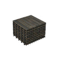 10 PCS Dark Brown Acacia Wood Interlocking Deck Tiles, 12" x 12" Outdoor Striped Pattern Flooring for Patio, Balcony, Porch, Garden, Poolside
