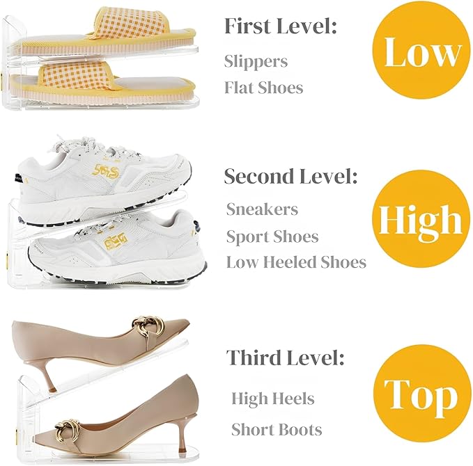 10 Pack Clear Shoe Slot Organizer, 11" Adjustable Shoes Stacker for Closet, Double Deck Display Shelf for a Pair of Shoes, Anti-slip Shoe Rack Holder Storage Space Saver