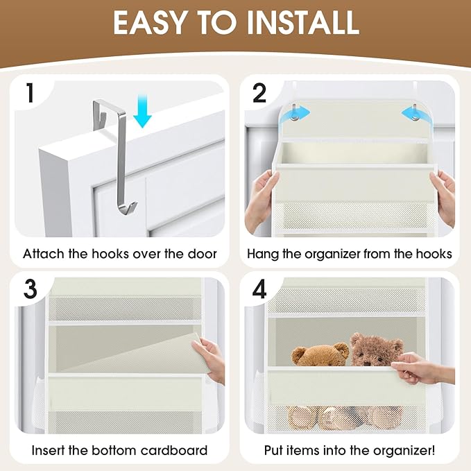 1 Pack Over The Door Organizer, Hanging Storage Organizer with Clear Window, 40lb Ultra Sturdy Large Capacity Room Organizer for Pantry Bathroom Nursery Closet Baby Essential (Beige)