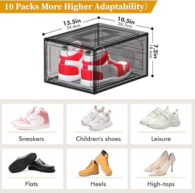 10 Pack Shoe Organizer, Stackable Shoe Box with Magnetic Door, Foldable Space-Saving Shoe Storage for Closet, Entryway, Under Bed, Durable Shoe Cabinet & Rack