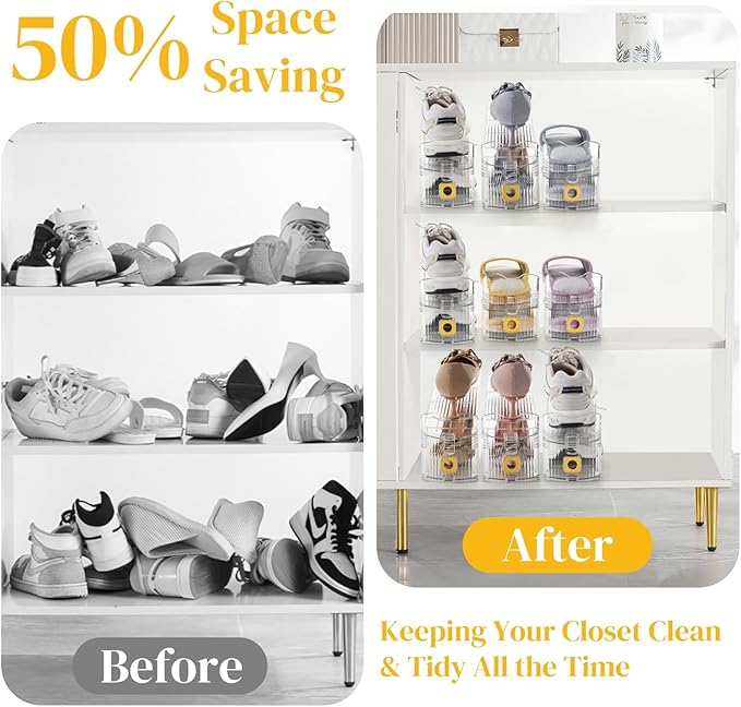 10 Pack Clear Shoe Slot Organizer, 11" Adjustable Shoes Stacker for Closet, Double Deck Display Shelf for a Pair of Shoes, Anti-slip Shoe Rack Holder Storage Space Saver