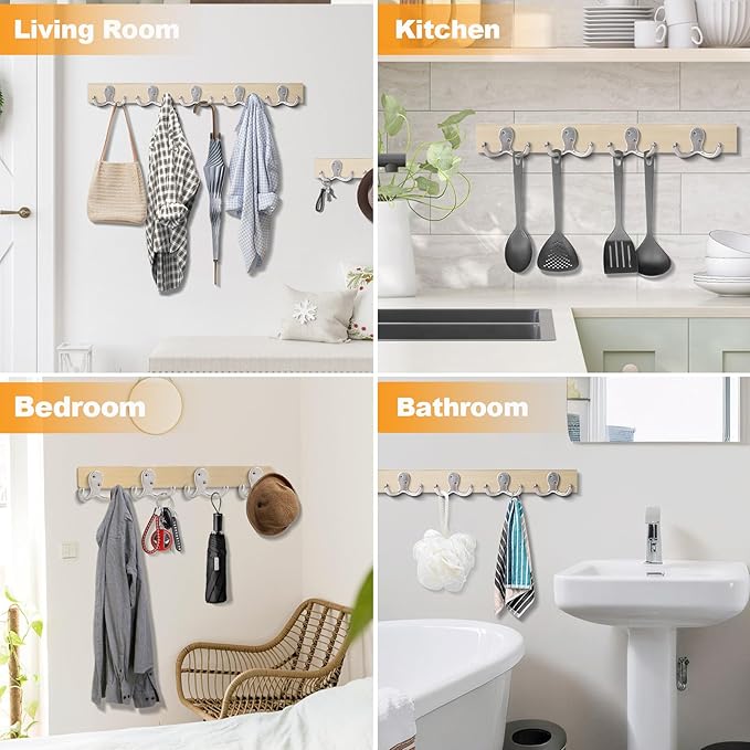 10 Pack Coat Hooks Wall Hooks for Hanging, Heavy Duty Double Prong Metal Hook Wall Mounted for Living Room, Bathroom, Kitchen, Bedroom for Coat, Bag, Scarf, Towel, Hat, Key, Cup (Silver)