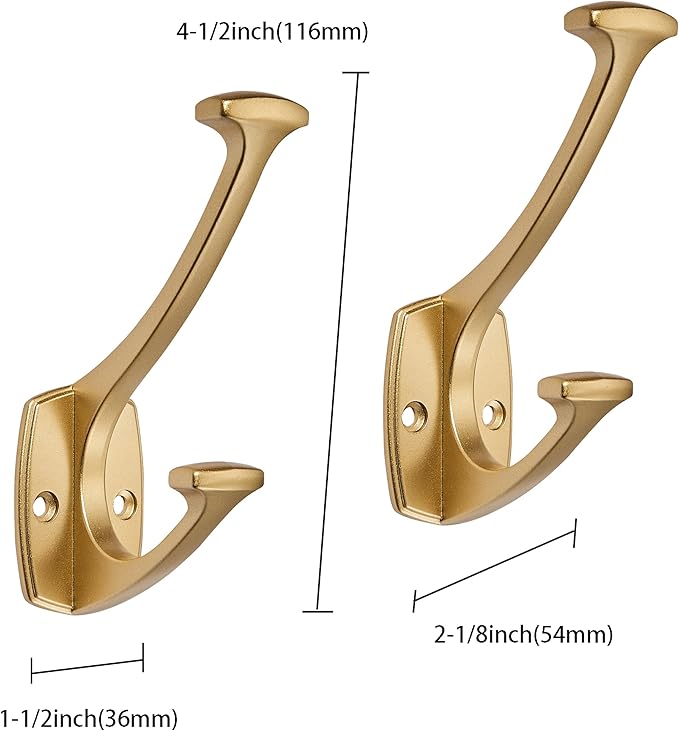 10 Pack Brushed Gold Hooks Hat Wall Hooks for Mounted Hanging Wall Mount Hanger Backpack,Purse,Bag,Towel Organization Decorative Wall Hooks