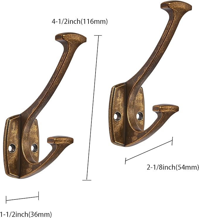 10 Pack Antique Brass Hooks Hat Wall Hooks for Mounted Hanging Wall Mount Hanger Backpack,Purse,Bag,Towel Organization Decorative Wall Hooks