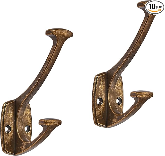 10 Pack Antique Brass Hooks Hat Wall Hooks for Mounted Hanging Wall Mount Hanger Backpack,Purse,Bag,Towel Organization Decorative Wall Hooks