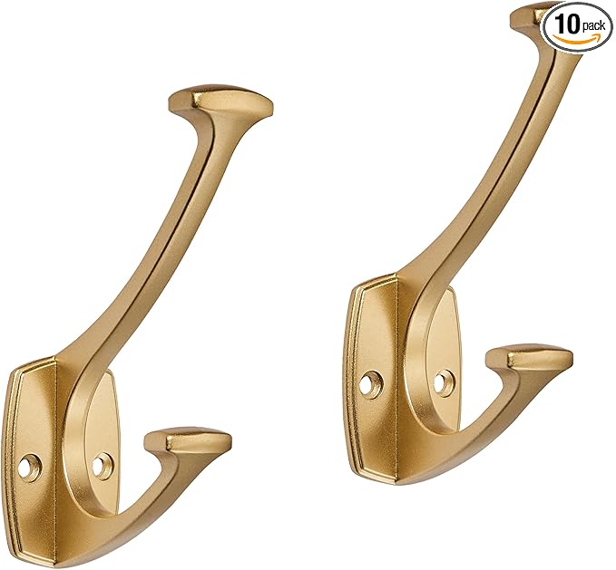 10 Pack Brushed Gold Hooks Hat Wall Hooks for Mounted Hanging Wall Mount Hanger Backpack,Purse,Bag,Towel Organization Decorative Wall Hooks