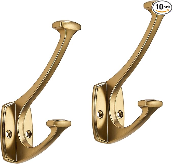 10 Pack Champagne Bronze Hooks Hat Wall Hooks for Mounted Hanging Wall Mount Hanger Backpack,Purse,Bag,Towel Organization Decorative Wall Hooks