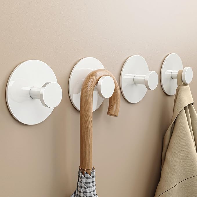 10 Pack Adhesive Wall Hook for Coat and Towel: Extra Sticky 12 LB (Max), Stainless Coat Rack Door Holder Hanger, White Heavy Duty