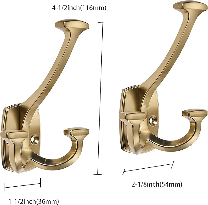 10 Pack Champagne Bronze Hooks Large Wall Mounted Solid Heavy-Duty Decorative Double-Sided Coat Hooks for Coats,Hats,Backpacks,Bags Closet,Entryway,Laundry Room,Office