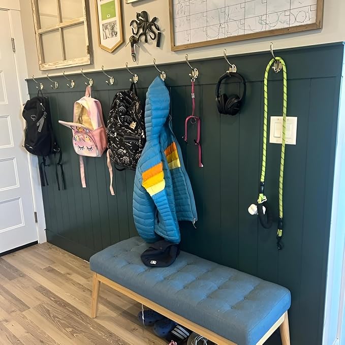 (Pack of 5) Soild Brass Wall Hooks for Hanging, Antique Brass Coat Hooks Wall Mounted, Hooks for Living Room, Bathroom, Kitchen, Bedroom for Coat, Bag, Scarf, Towel, Hat, Key