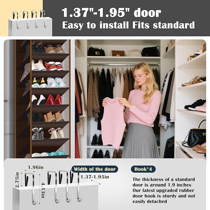10 - Pocket Over - the - Door Hanging Shoe Organizers & Rack, Made of Sturdy 600D Oxford + Non - Woven Fabric, Space - Saving Storage for Shoes, Boots & More (Dark coffee color)