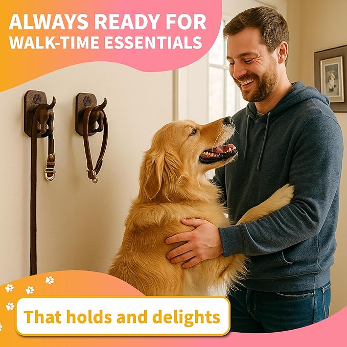 1 Pack Cast Iron Dog Leash Holder for Wall - Dog Butt Hooks Organizer - Heavy Duty Wall Hooks for Keys, Coat, Harness, Hat, Bag, Towel - Rustic Decorative Pet Leash Hook - Gift for Pet Lovers