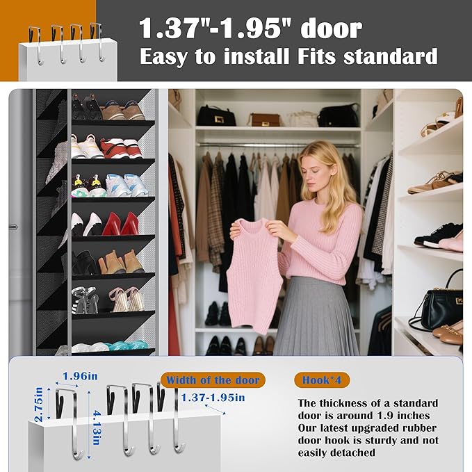 10 - Pocket Over - the - Door Hanging Shoe Organizers & Rack, Made of Sturdy 600D Oxford + Non - Woven Fabric, Space - Saving Storage for Shoes, Boots & More (Black)