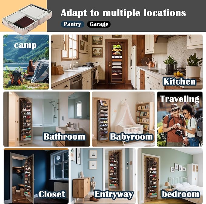 10 - Pocket Over - the - Door Hanging Shoe Organizers & Rack, Made of Sturdy 600D Oxford + Non - Woven Fabric, Space - Saving Storage for Shoes, Boots & More (Dark coffee color)