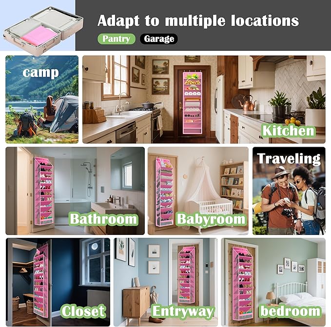 10 - Pocket Over - the - Door Hanging Shoe Organizers & Rack, Made of Sturdy 600D Oxford + Non - Woven Fabric, Space - Saving Storage for Shoes, Boots & More (Pink)