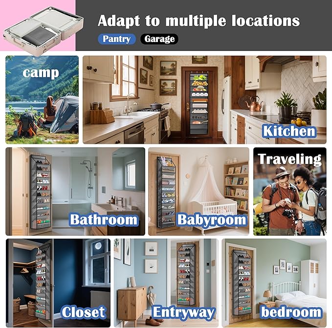 10 - Pocket Over - the - Door Hanging Shoe Organizers & Rack, Made of Sturdy 600D Oxford + Non - Woven Fabric, Space - Saving Storage for Shoes, Boots & More (Gray)