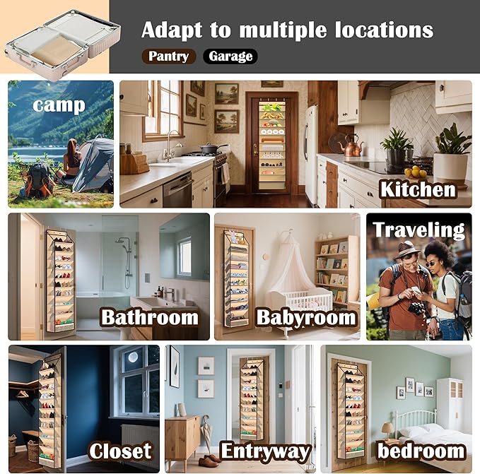 10 - Pocket Over - the - Door Hanging Shoe Organizers & Rack, Made of Sturdy 600D Oxford + Non - Woven Fabric, Space - Saving Storage for Shoes, Boots & More (Cream-colored)