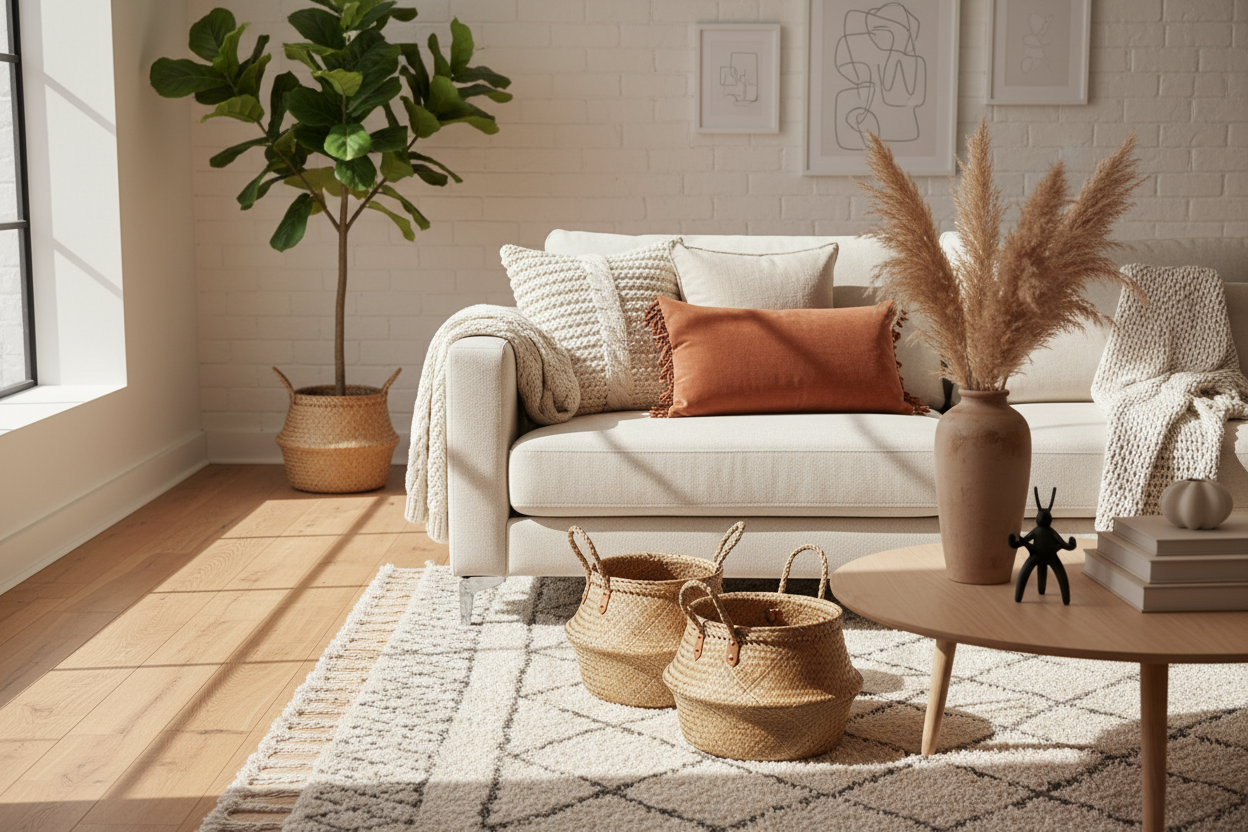 Decor & Accessories: Cushions, rugs, and décor pieces that combine comfort with aesthetic appeal. (make it real photo)